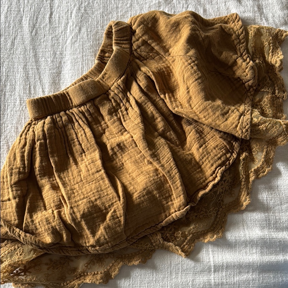 Rylee and Cru Mustard Yellow Skirt with Lace Trim